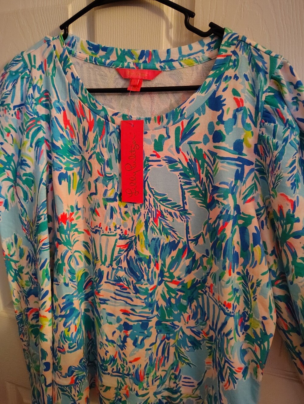 Lilly Pulitzer Size LG Blue Ibiza Cabana Cocktail Jansen Long Sleeve Sweater - Picture 7 of 8